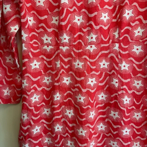 Boden Linen Dress Size 6 Long red Stars Print 100% Linen Washable 4th of July - Picture 6 of 11